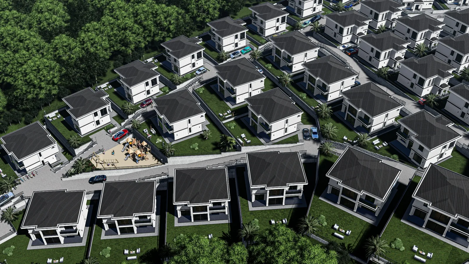 Closer aerial settlement view